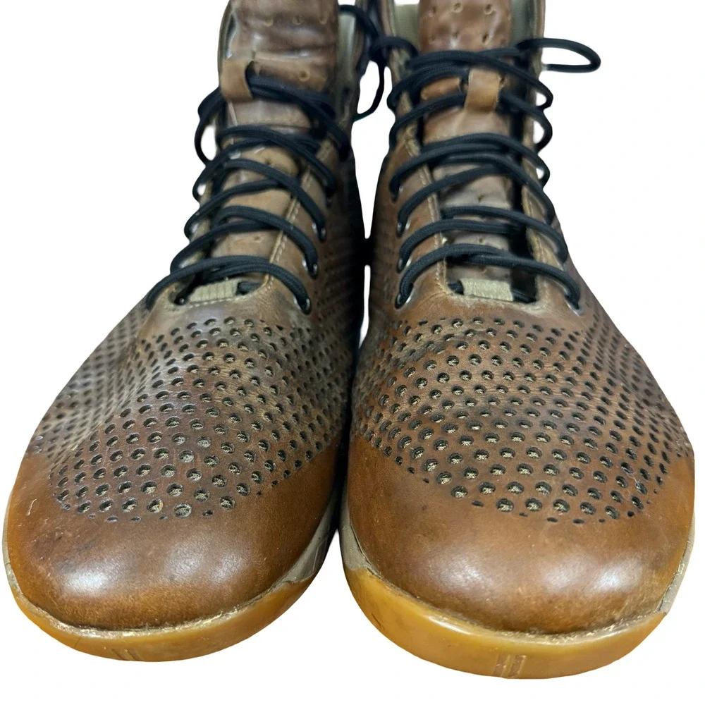 Nobull High Top Leather Brown Trainers Sneakers Boots Casual Shoes Perforated 11